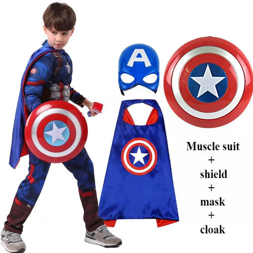 Kostium dziecięcy Captain America — kombinezon z tarczą, maską i peleryną