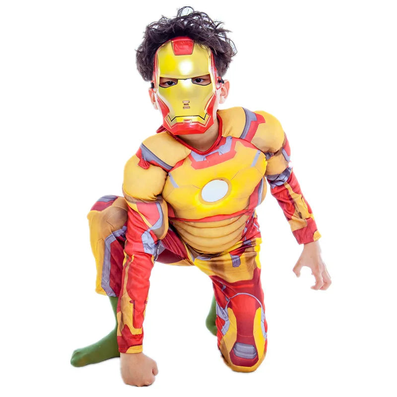 Dziecięcy kostium cosplay Iron Man - złoty umięśniony kombinezon