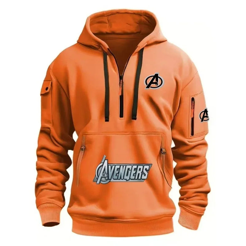 Męska bluza z kapturem Avengers z krótkim zamkiem – wielokieszeniowa, czarno-żółta