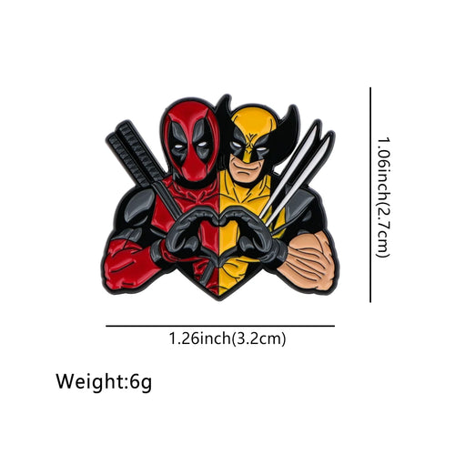 Metalowa przypinka Deadpool i Wolverine – broszka z duetem w sercu