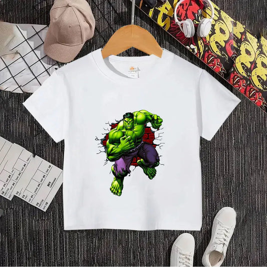 Dziecięcy T-shirt Hulk — przebijający się przez białą ceglaną ścianę