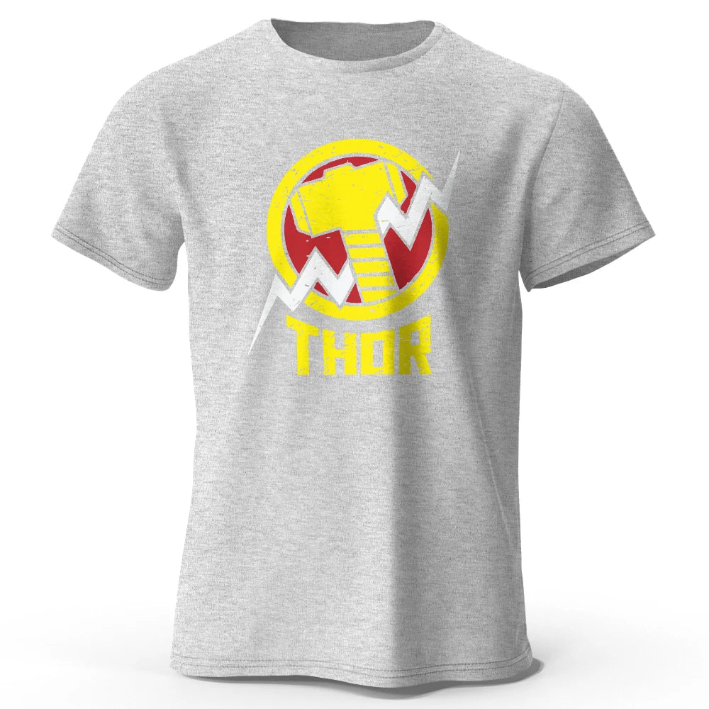Czarny T-shirt Thor – vintage’owe logo młota i błyskawicy