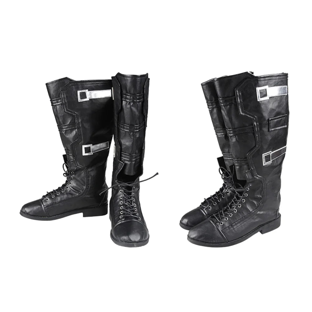 Czarne buty taktyczne – skórzane ze srebrnymi klamrami