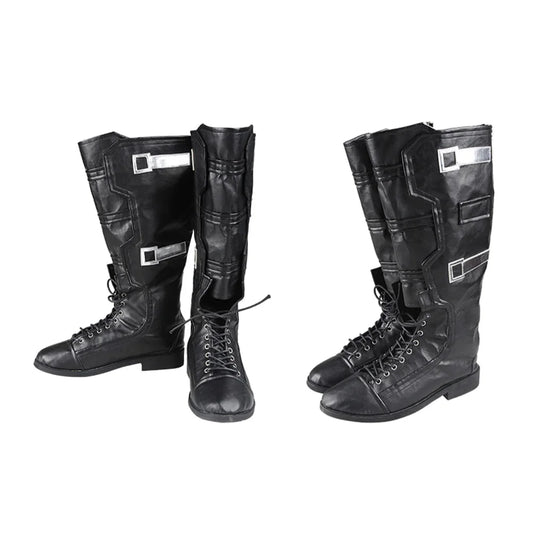 Czarne buty taktyczne – skórzane ze srebrnymi klamrami