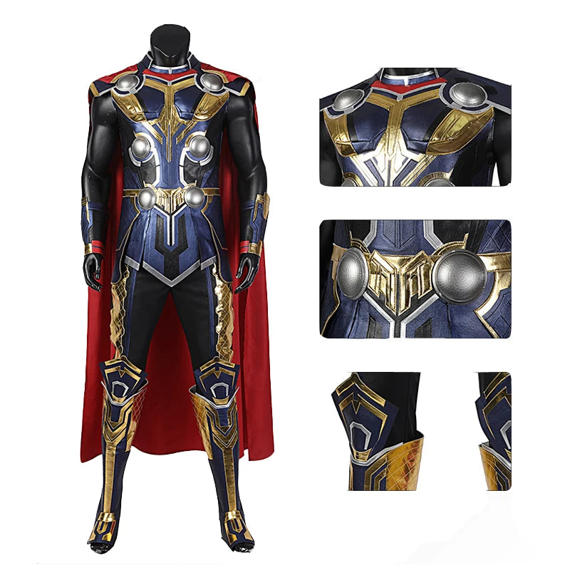 Kostium cosplay Thor: Love and Thunder — kombinezon Odinsona z czerwoną peleryną i zbroją
