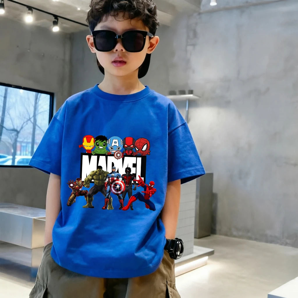 Dziecięcy T-shirt Marvel — wielokolorowa grupa postaci chibi