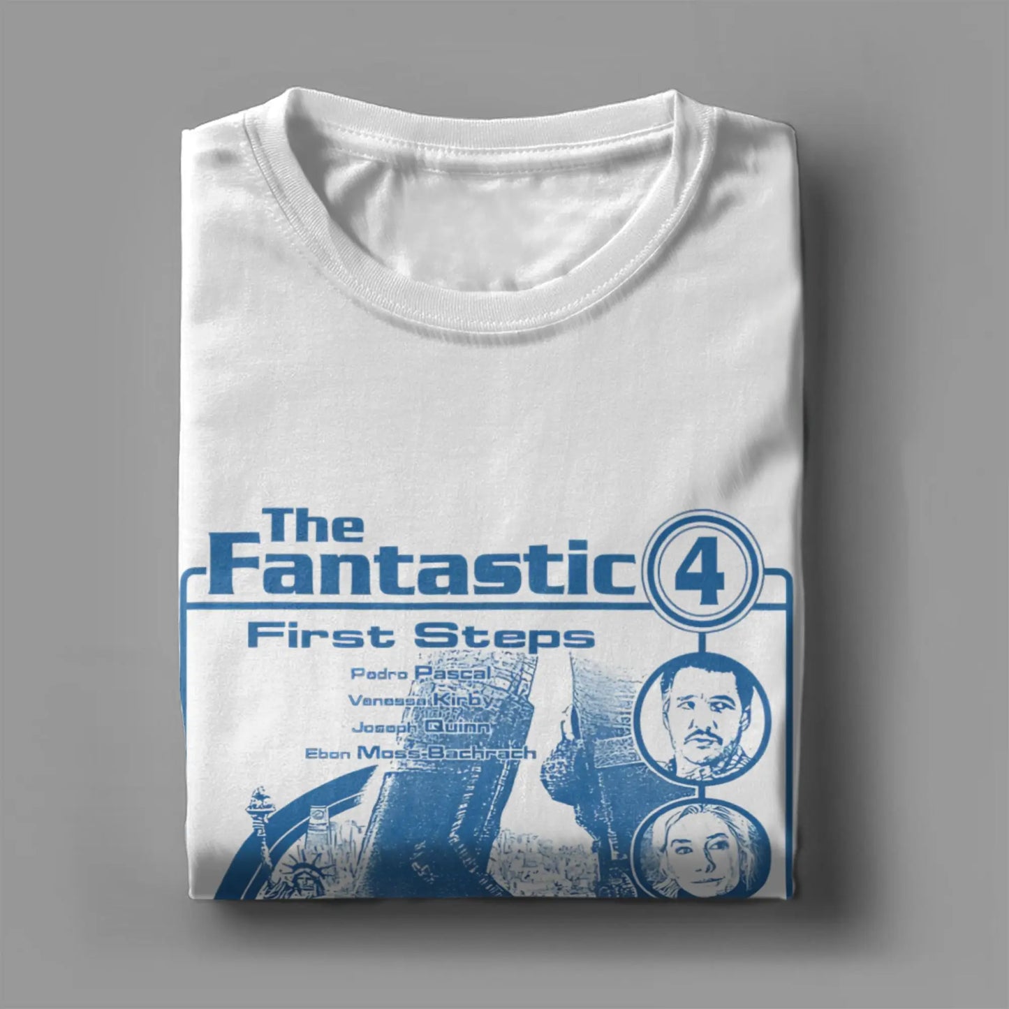 T-shirt The Fantastic 4 First Steps – retro niebieski plakat, unisex