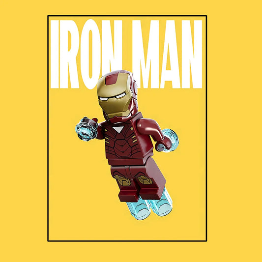 Plakat Avengers Iron Man – styl Lego, żółte tło