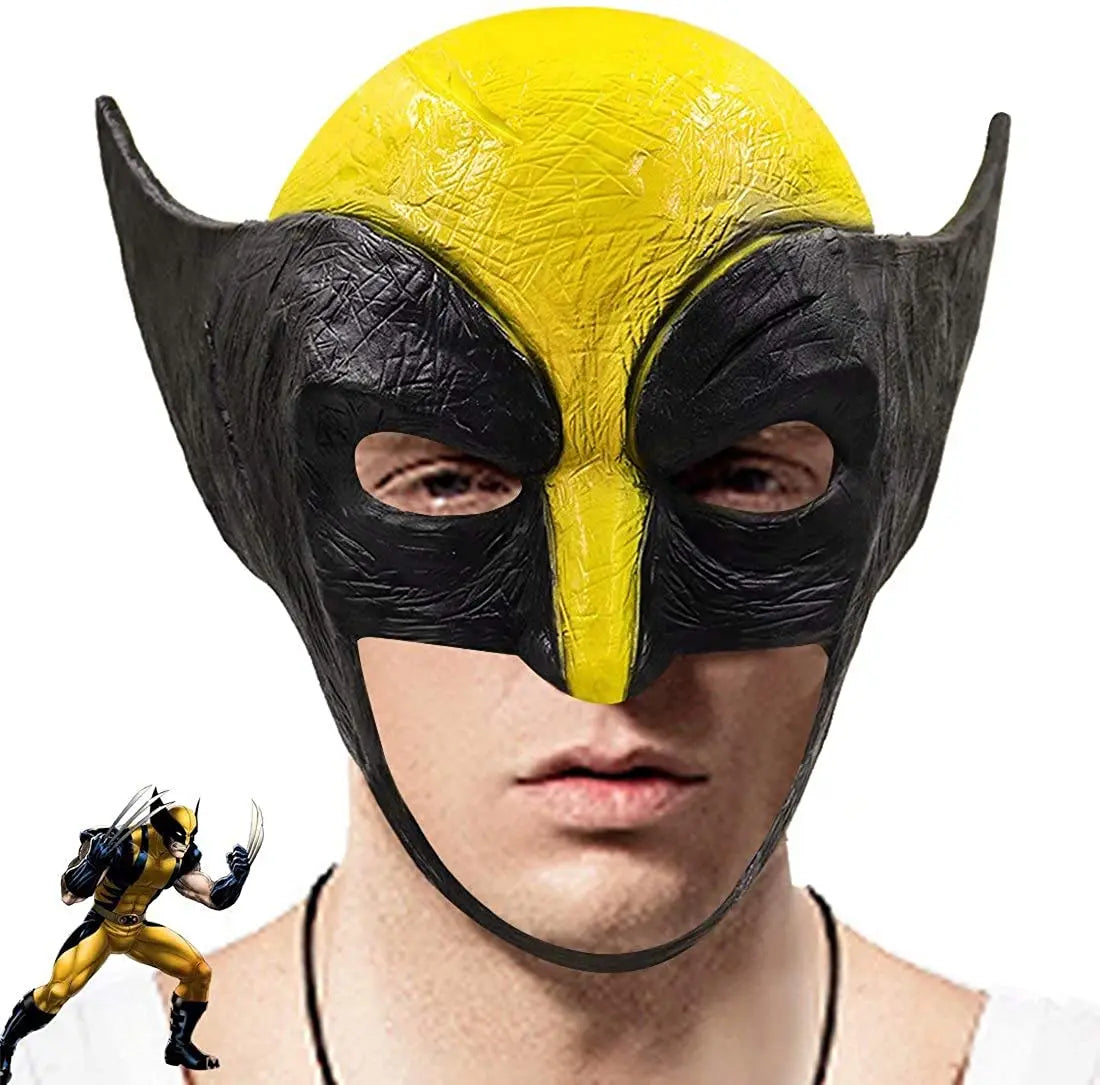 Maska cosplay Wolverine — żółto-czarna lateksowa maska zakrywająca połowę twarzy