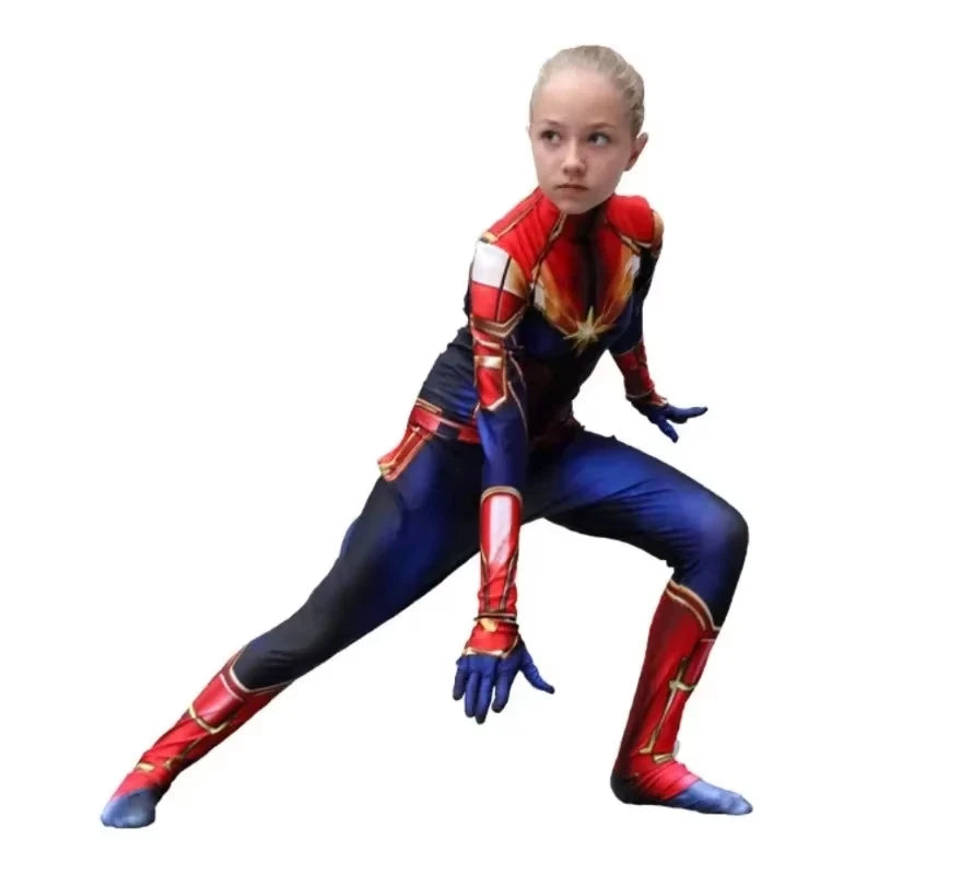 Kombinezon cosplayowy Captain Marvel – zentai, niebiesko-czerwony
