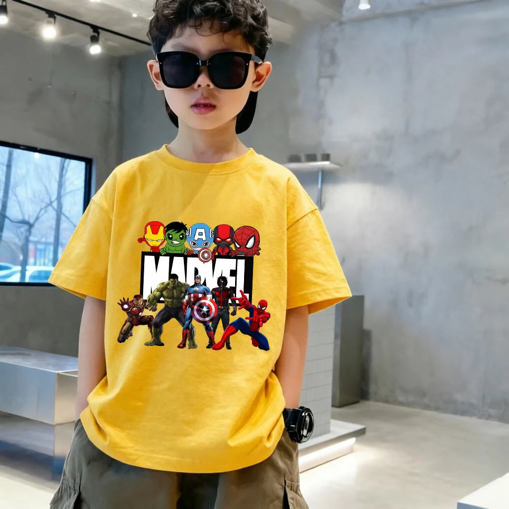 Dziecięcy T-shirt Marvel — wielokolorowa grupa postaci chibi