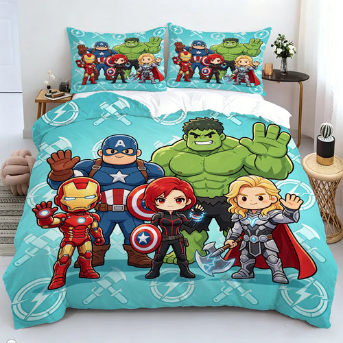 Poszwa na kołdrę Chibi Avengers — turkusowe tło