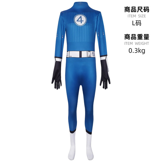 Strój Fantastycznej Czwórki Mister Fantastic – niebieski kombinezon z logo 4