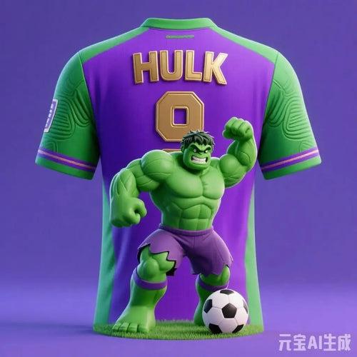 Koszulka piłkarska Avengers Hulk — fioletowe tło, uniesiona pięść #9