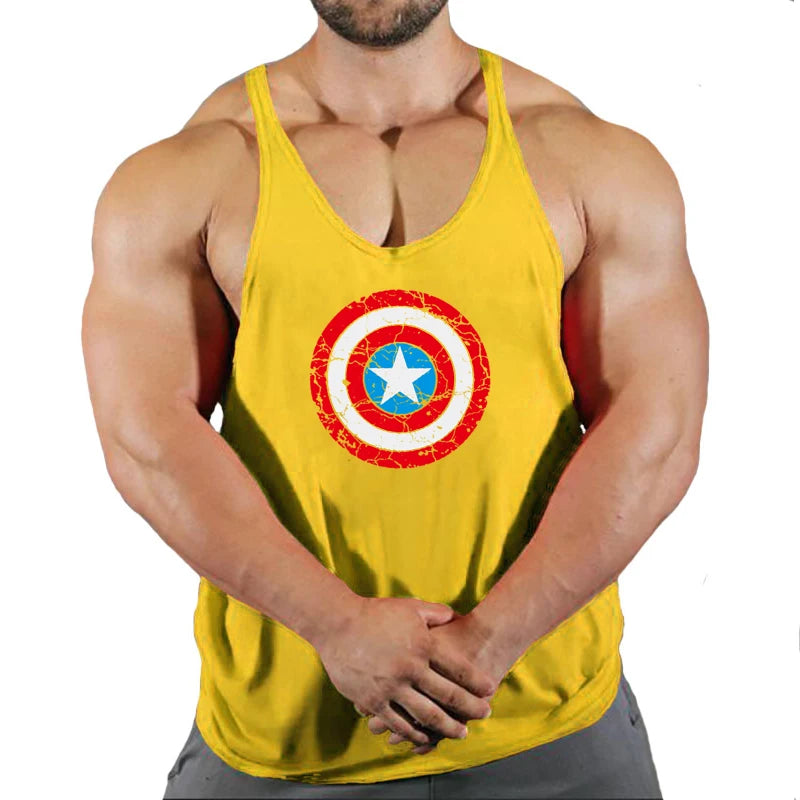 Męski top fitness Captain America — z czerwoną tarczą