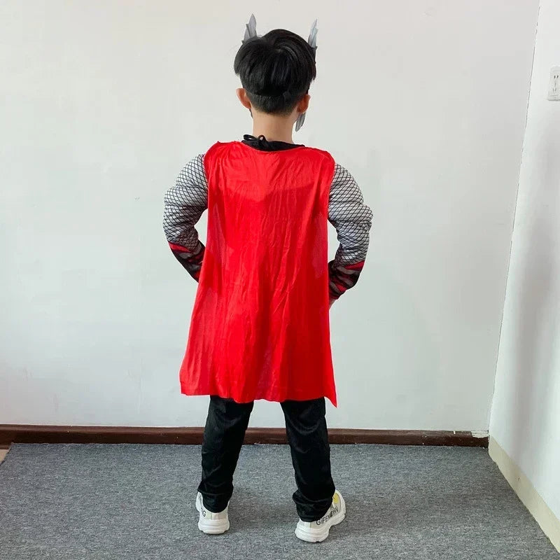 Kostium cosplay Thor dla dziecka - umięśniony kombinezon z młotem