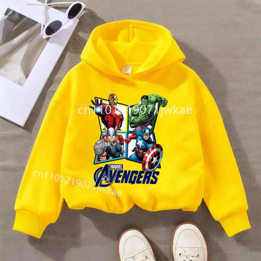 Dziecięca bluza z kapturem Avengers, 4 bohaterów w rombach – żółta