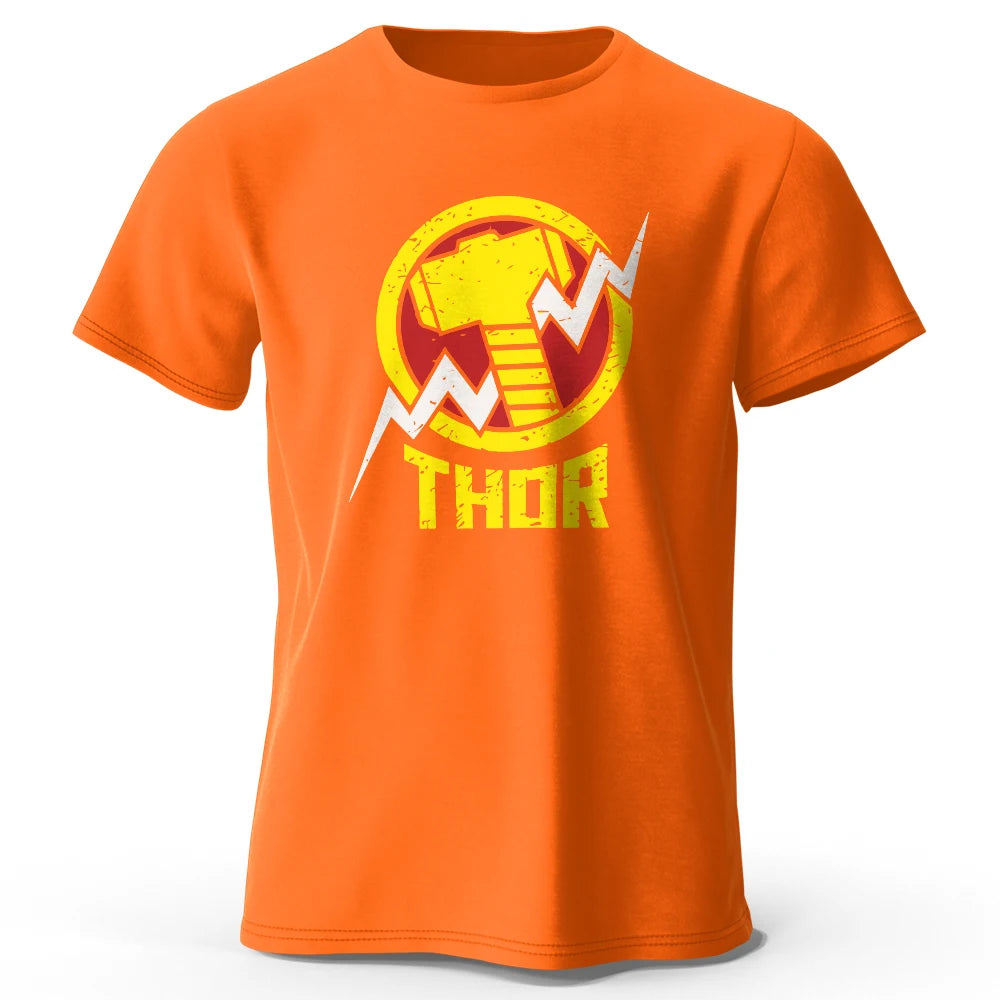 Czarny T-shirt Thor – vintage’owe logo młota i błyskawicy