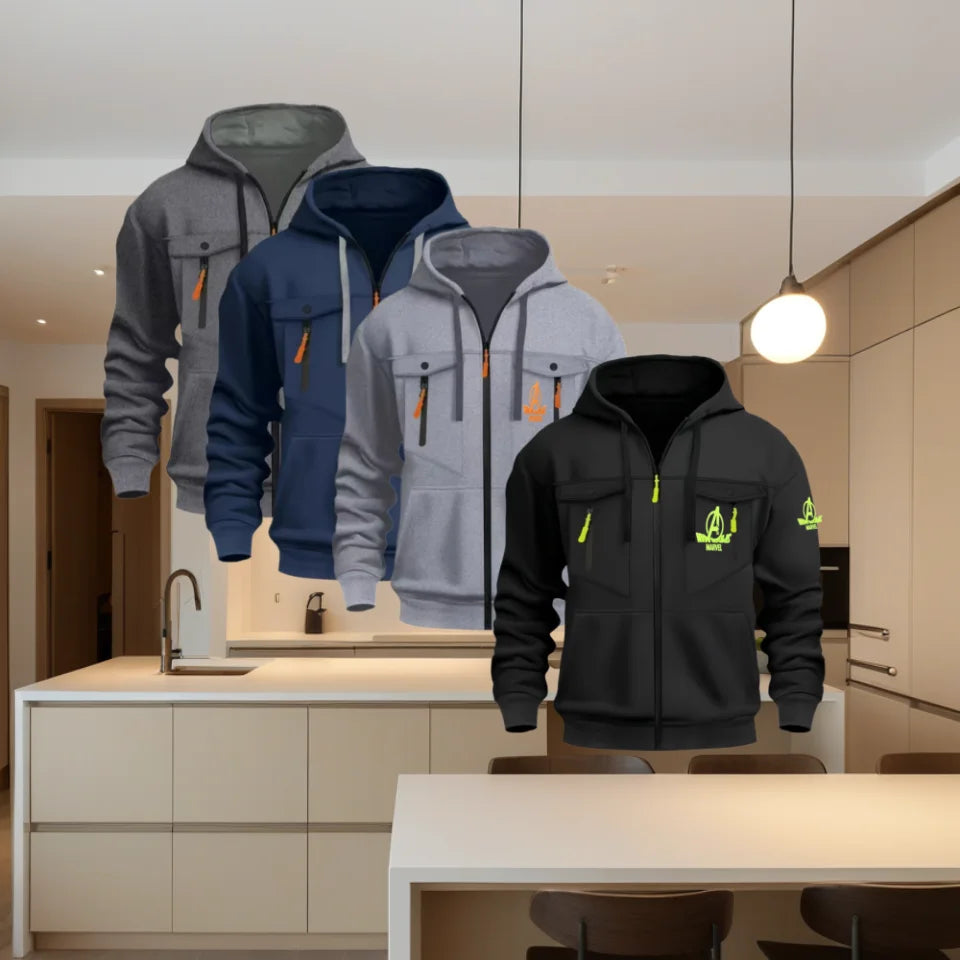 Rozpinana bluza z kapturem Marvel Avengers — neonowe logo, wiele kieszeni, męska