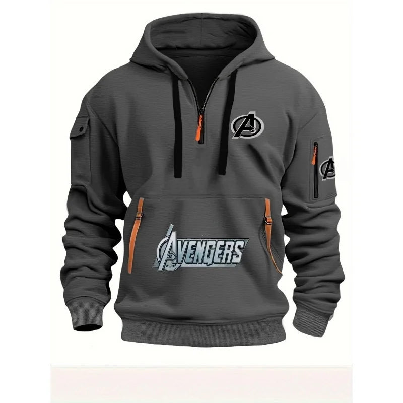 Męska bluza z kapturem Avengers z krótkim zamkiem – wielokieszeniowa, czarno-żółta