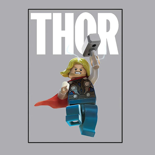 Plakat Avengers Thor – styl Lego, szare tło
