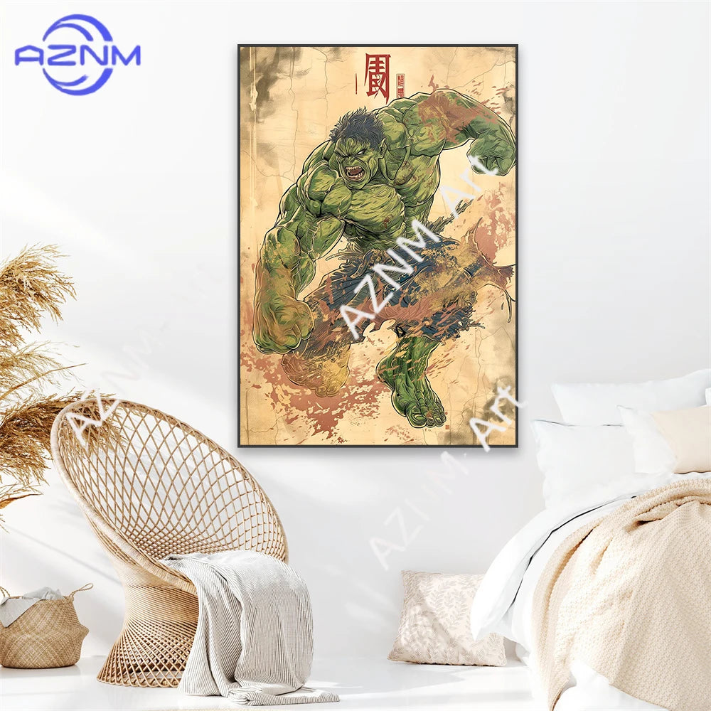 Plakat Avengers Hulk – japoński styl vintage