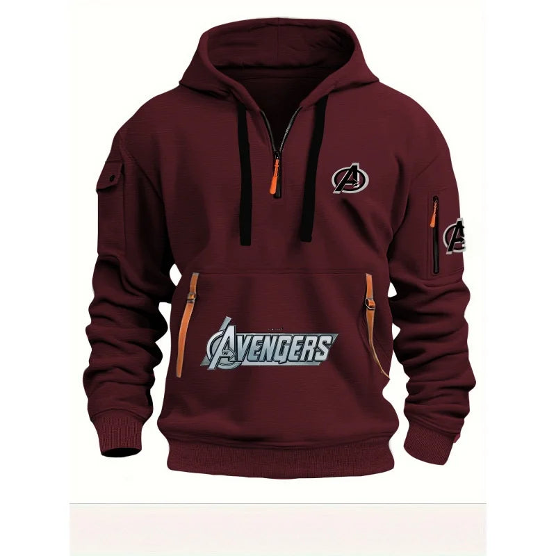 Męska bluza z kapturem Avengers z krótkim zamkiem – wielokieszeniowa, czarno-żółta