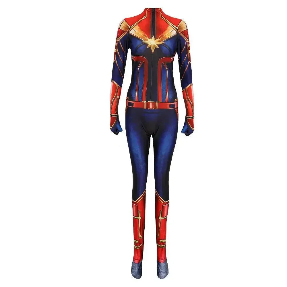 Kostium Captain Marvel – niebiesko-czerwono-złoty kombinezon