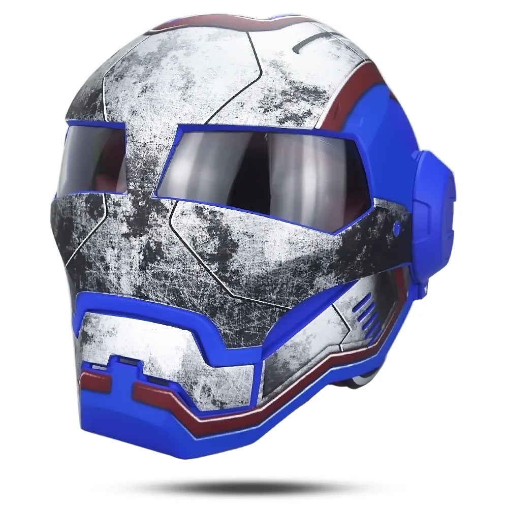 Kask Iron Patriot – biało-niebiesko-czerwony postarzany design