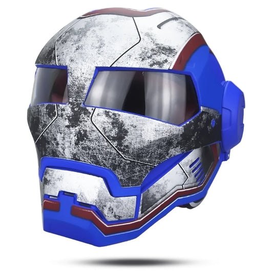Kask Iron Patriot – biało-niebiesko-czerwony postarzany design