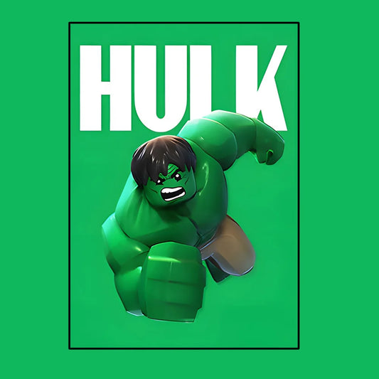 Plakat Avengers Hulk – styl Lego, zielone tło