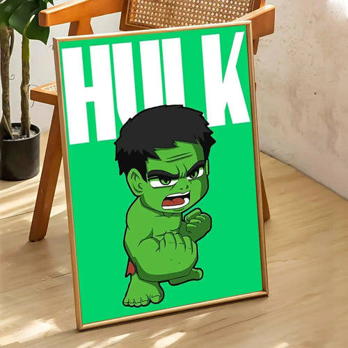 Plakat z małym Hulkiem — kreskówka, zielone tło