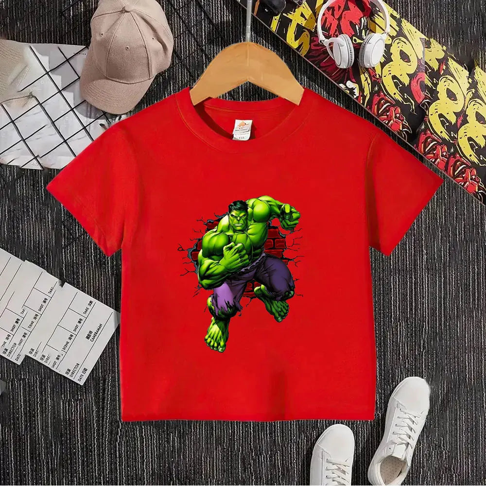 Dziecięcy T-shirt Hulk — przebijający się przez białą ceglaną ścianę