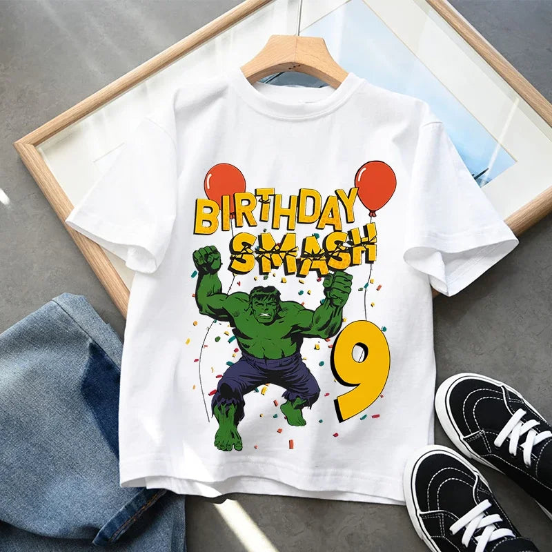 Urodzinowy T-shirt Hulk — Smash z cyfrą, dziecięcy