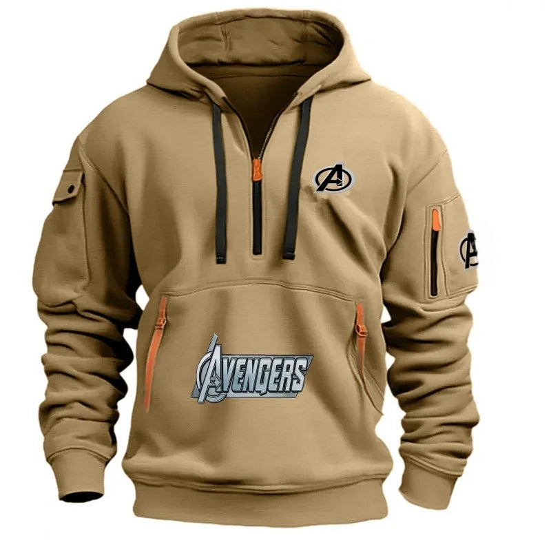 Męska bluza z kapturem Avengers z krótkim zamkiem – wielokieszeniowa, czarno-żółta