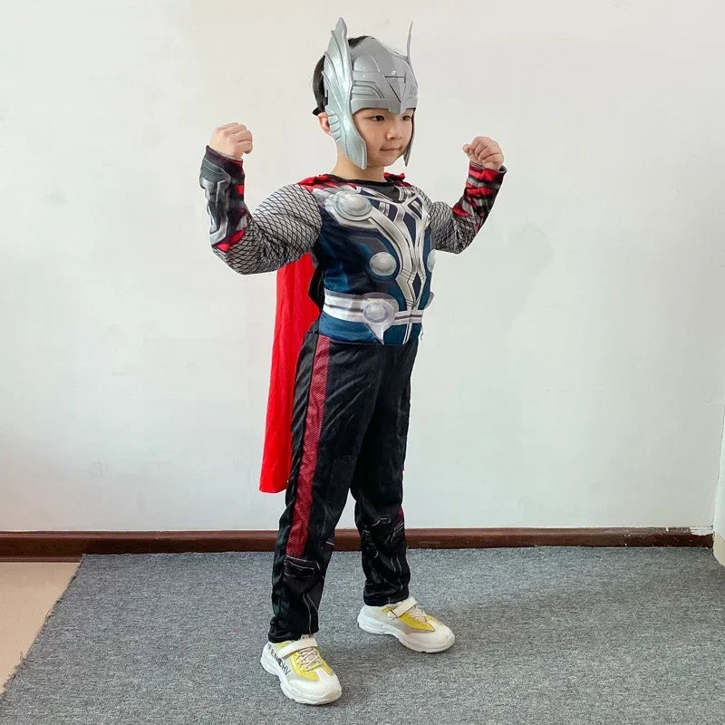Kostium cosplay Thor dla dziecka - umięśniony kombinezon z młotem
