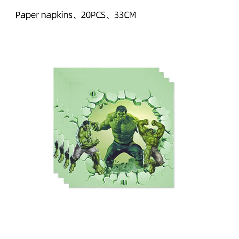 Zestaw urodzinowy Hulk – talerze, kubki, sztućce i dekoracje