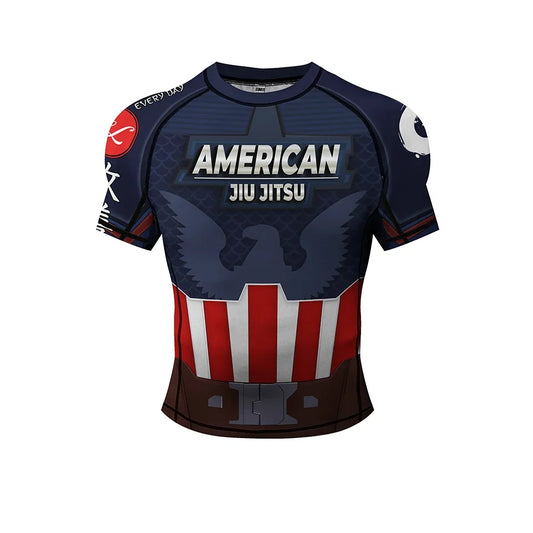 Koszulka do jiu-jitsu Captain America – krótki rękaw, tarcza i orzeł
