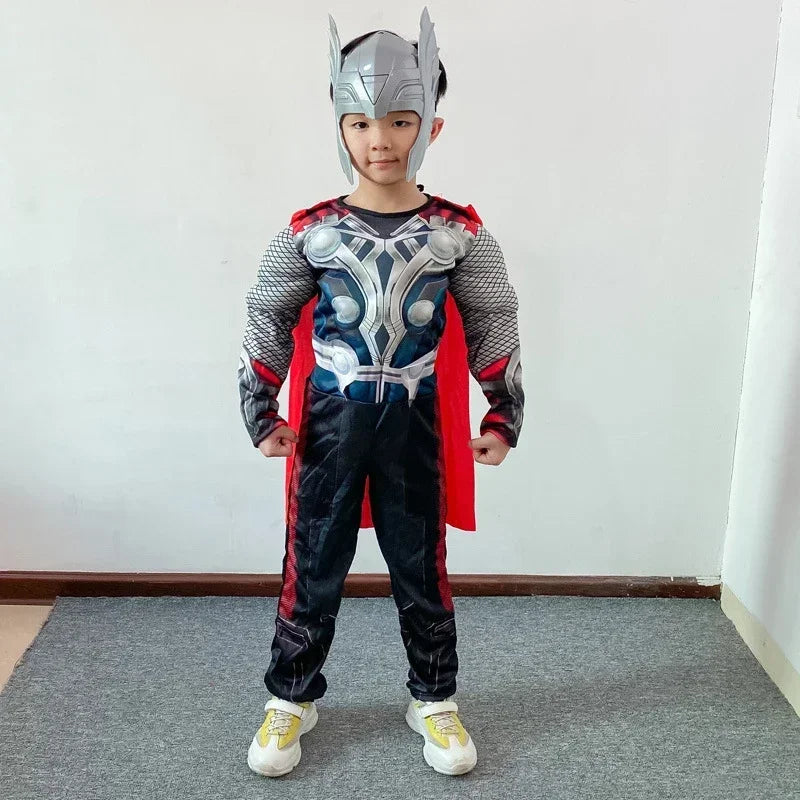 Kostium cosplay Thor dla dziecka - umięśniony kombinezon z młotem
