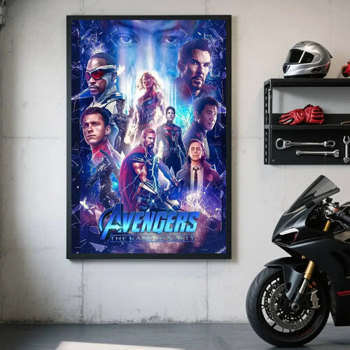 Plakat Avengers Doomsday – projekt z drużyną w heroicznym marszu