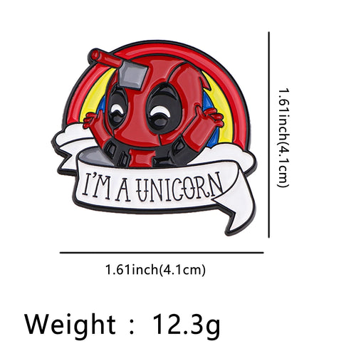 Metalowa przypinka Deadpool I’m a Unicorn – broszka z rogiem jednorożca
