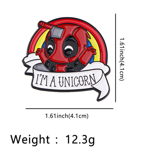 Metalowa przypinka Deadpool I’m a Unicorn – broszka z rogiem jednorożca