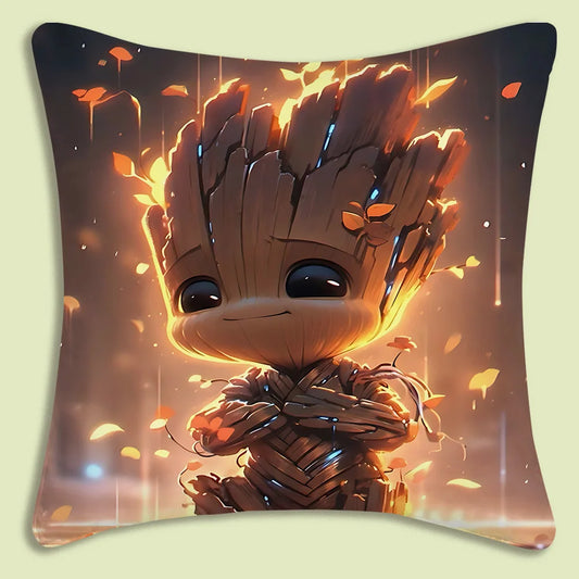 Poszewka na poduszkę Baby Groot – skrzyżowane ramiona, świecące liście