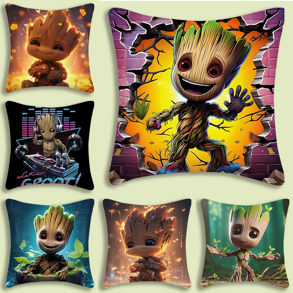 Poszewka na poduszkę Baby Groot – I Am Groot, czarne tło, tekst w gradiencie