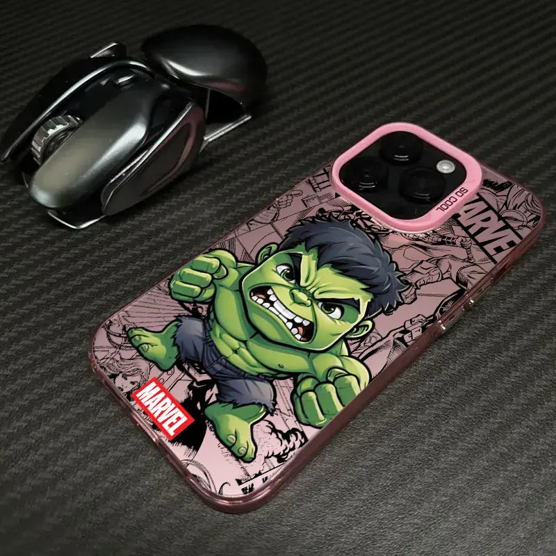 Etui Xiaomi Avengers Hulk – Chibi, uniesiona pięść, różowa ramka