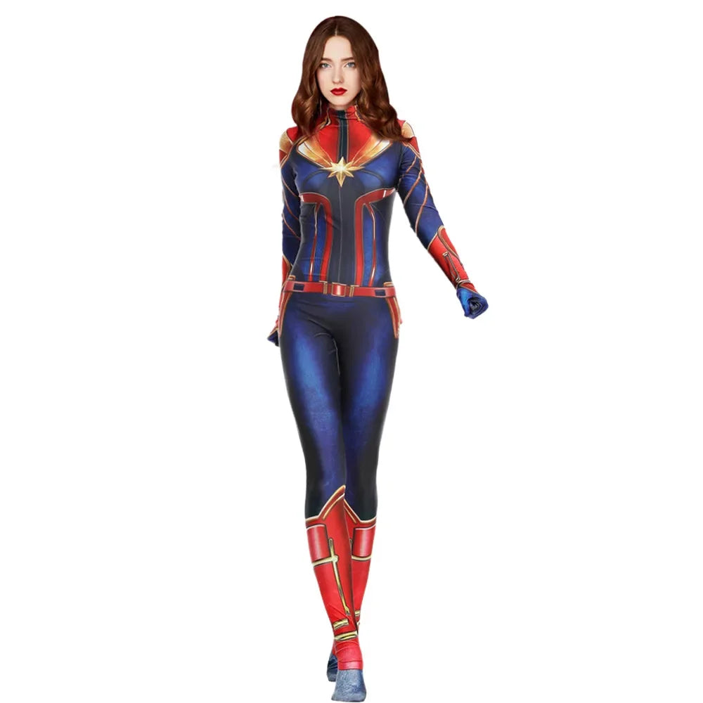 Strój Captain Marvel – niebiesko-czerwono-złoty kombinezon