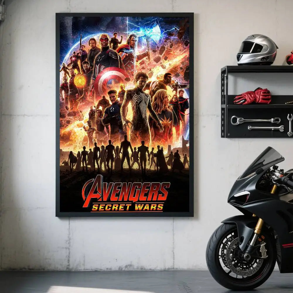 Plakat Avengers Secret Wars – kosmiczny projekt z eksplozją i drużyną