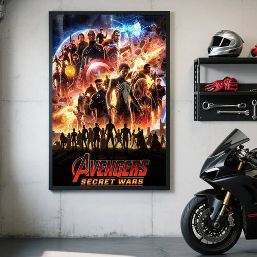 Plakat Avengers Secret Wars – kosmiczny projekt z eksplozją i drużyną
