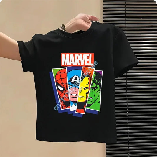 Dziecięcy T-shirt Avengers Marvel z paskami i portretami - czarny