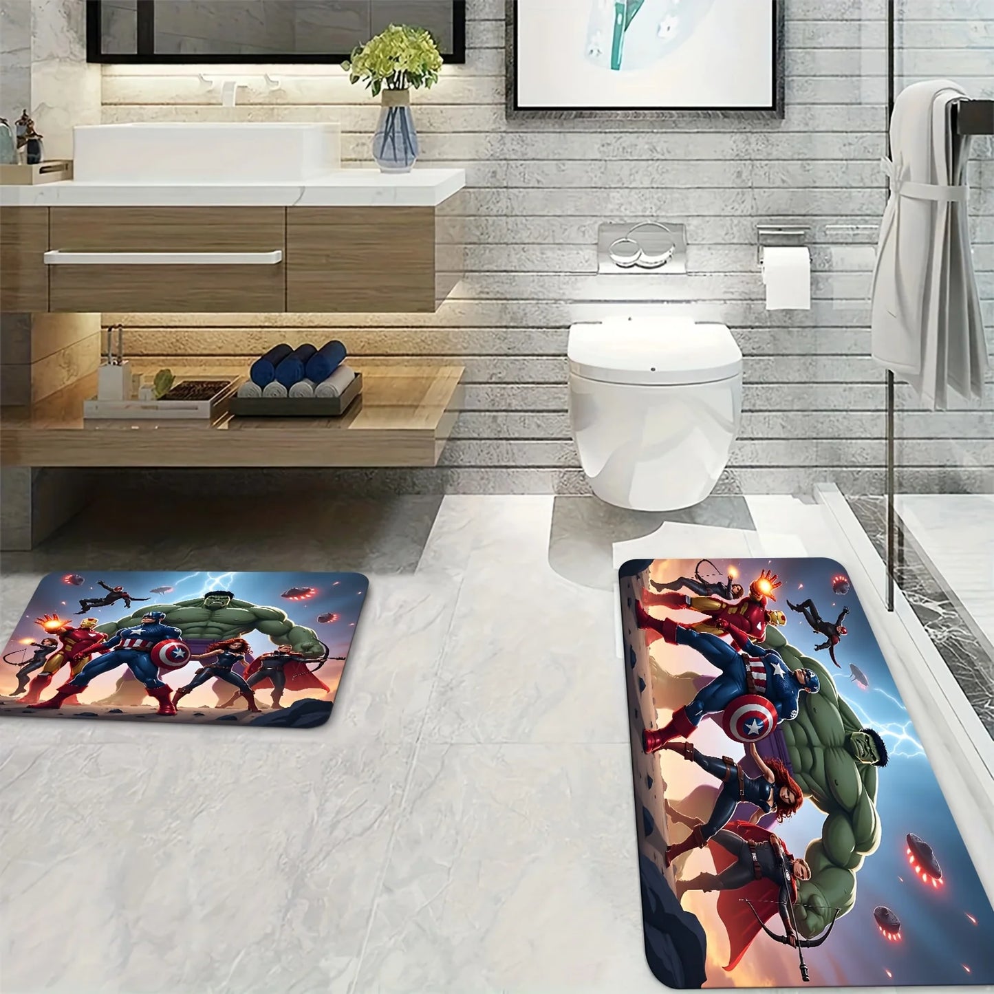 Mata łazienkowa Avengers Chibi Spider-Man i Captain America – kolorowy neon